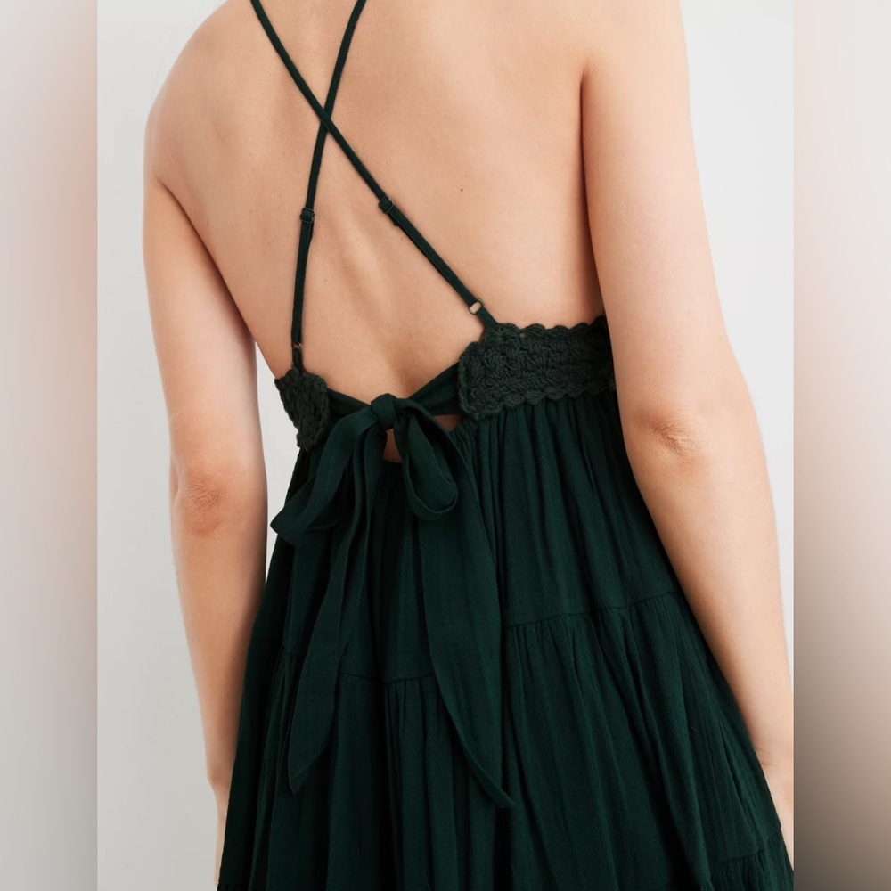 NWT Aerie Textured Crochet Mini Sundress Sycamore Size Medium - Picture 3 of 12